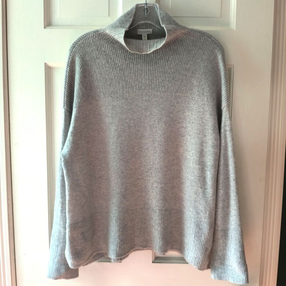 Garnet Hill Sweater Womens L Gray Cashmere Pullover Cowl Neck Quiet Luxury Cozy